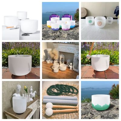 8-20 Zoll 99,99% Quarzkristall Gesangsschüssel in transparentem Perlweiß für Klangheilung und Meditation